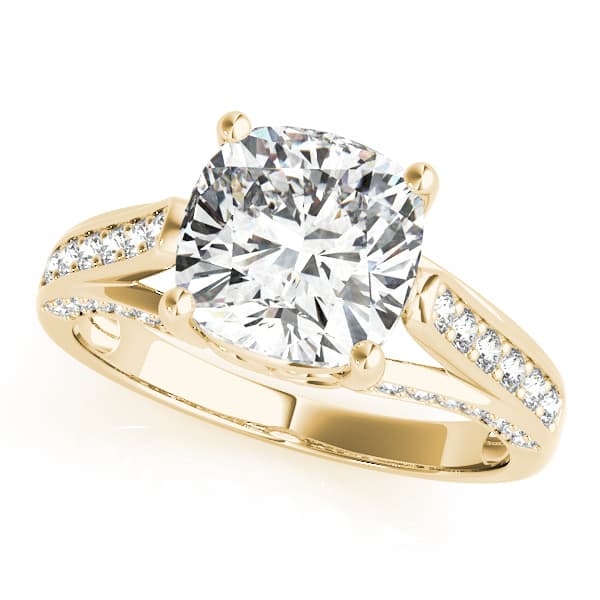 Princess & Cushion Gemstone Ring, style 83548, Front view in yellow gold