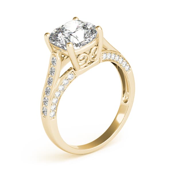 Princess & Cushion Gemstone Ring, style 83548, Angle view in yellow gold