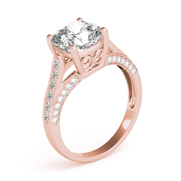 Princess & Cushion Gemstone Ring, style 83548, Angle view in rose gold