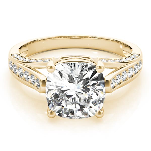 Princess & Cushion Gemstone Ring, style 83548, On hand view in yellow gold