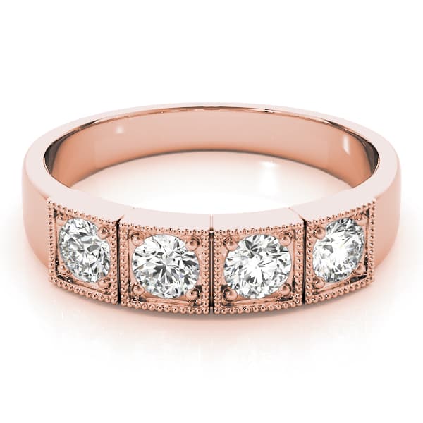 3 Stone Round Engagement Ring, style 83550, On hand view in rose gold