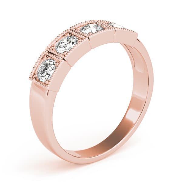 3 Stone Round Engagement Ring, style 83550, Top view in rose gold
