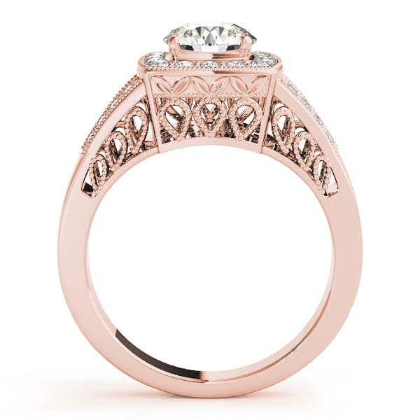 Antique Style Halo Milgrain Split Shank Engagement Ring, style 83554, Side view in rose gold