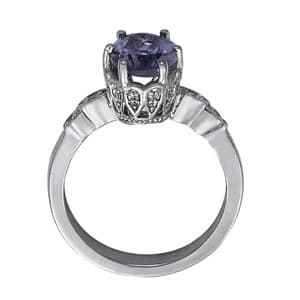 Oval Gemstone Ring (1/8 ct. tw.), Side view in white gold or platinum