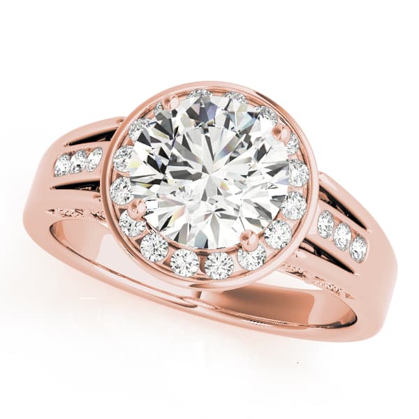 Halo Round Engagement Ring, style 83556, Front view in rose gold