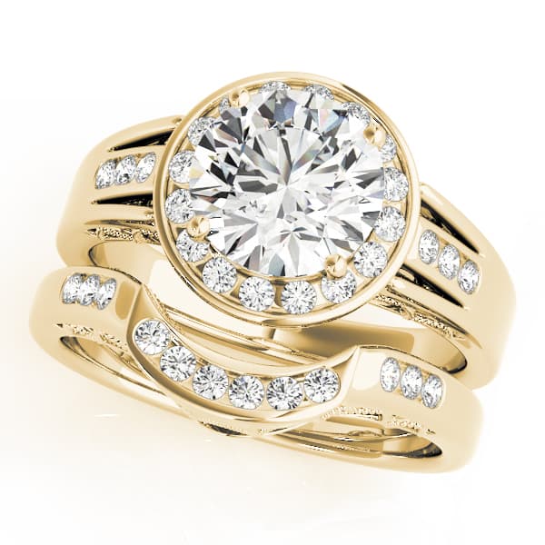 Halo Round Engagement Ring, style 83556, On hand view in yellow gold