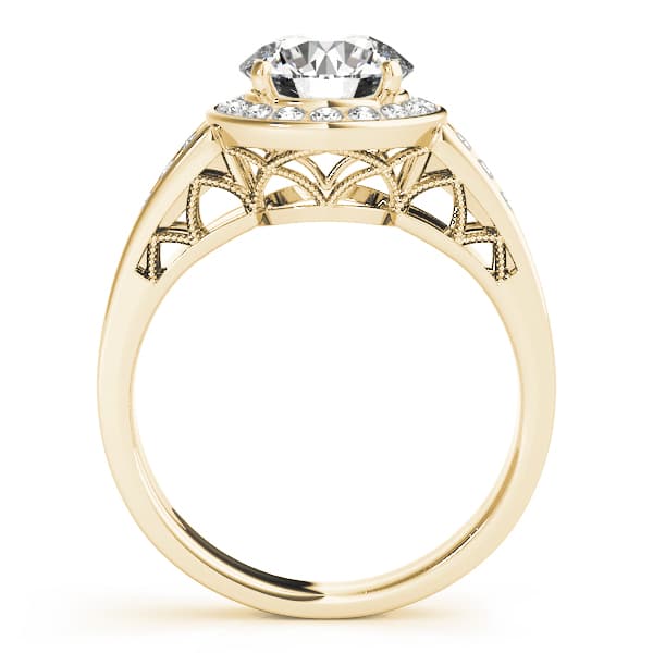 Halo Round Engagement Ring, style 83556, Side view in yellow gold