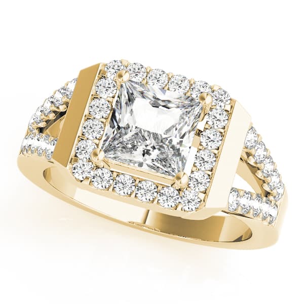 Halo Square & Cus Engagement Ring, style 83566, Front view in yellow gold