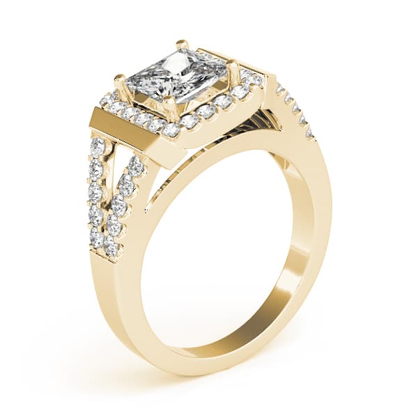 Halo Square & Cus Engagement Ring, style 83566, Angle view in yellow gold