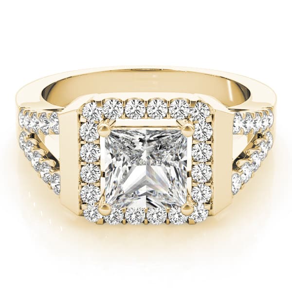 Halo Square & Cus Engagement Ring, style 83566, On hand view in yellow gold