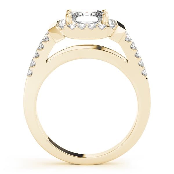 Halo Square & Cus Engagement Ring, style 83566, Side view in yellow gold