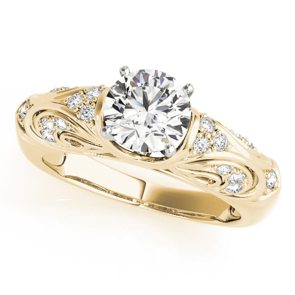 Antique Style Filigree Solitaire Engagement Ring, style 83584, Front view in yellow gold