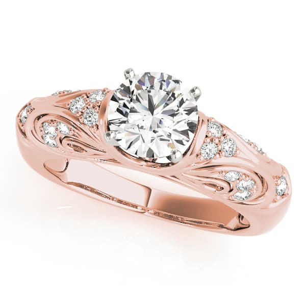 Antique Style Filigree Solitaire Engagement Ring, style 83584, Front view in rose gold