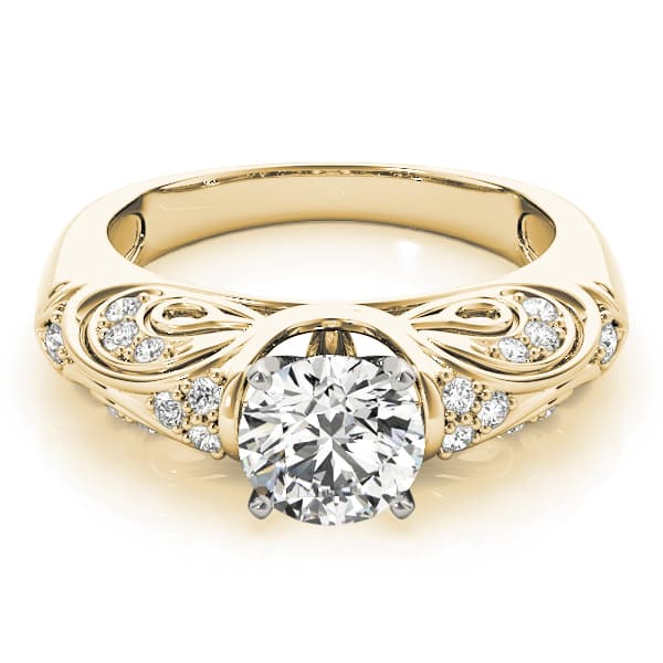 Antique Style Filigree Solitaire Engagement Ring, style 83584, On hand view in yellow gold