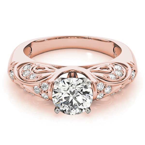 Antique Style Filigree Solitaire Engagement Ring, style 83584, On hand view in rose gold