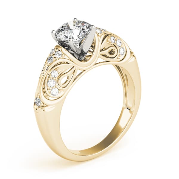 Antique Style Filigree Solitaire Engagement Ring, style 83584, Top view in yellow gold