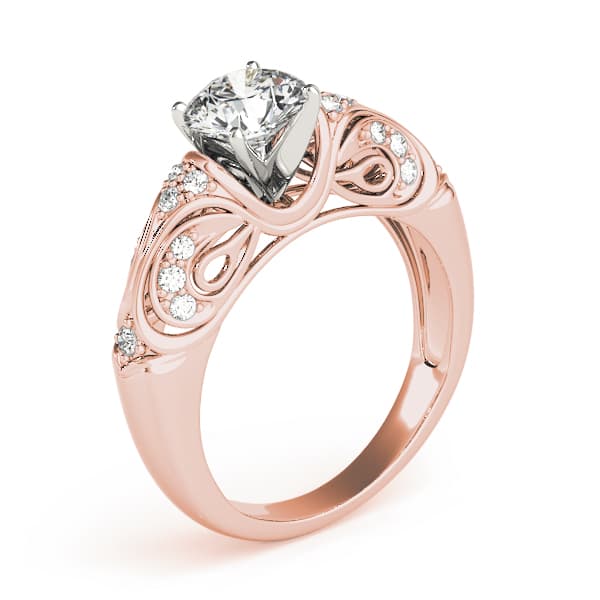 Antique Style Filigree Solitaire Engagement Ring, style 83584, Top view in rose gold
