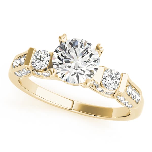 3 Stone Round Engagement Ring, style 83585, Front view in yellow gold