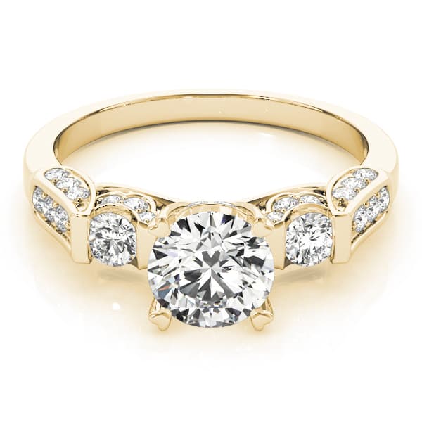3 Stone Round Engagement Ring, style 83585, On hand view in yellow gold