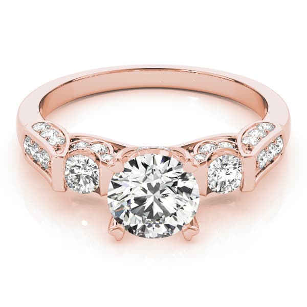3 Stone Round Engagement Ring, style 83585, On hand view in rose gold