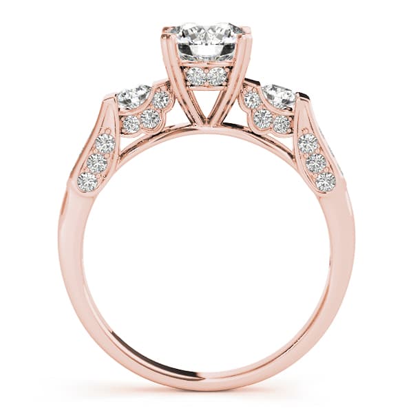 3 Stone Round Engagement Ring, style 83585, Side view in rose gold