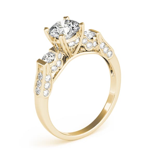 3 Stone Round Engagement Ring, style 83585, Top view in yellow gold