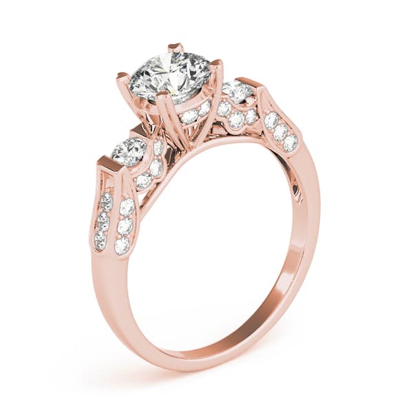 3 Stone Round Engagement Ring, style 83585, Top view in rose gold