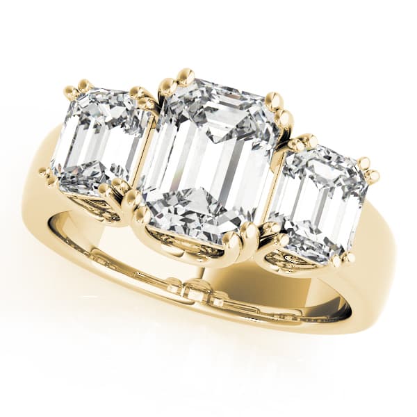 3-Stone Double Prong Emerald Cut Engagement Ring, style 83610, Front view in yellow gold