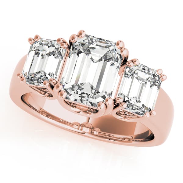 3-Stone Double Prong Emerald Cut Engagement Ring, style 83610, Front view in rose gold