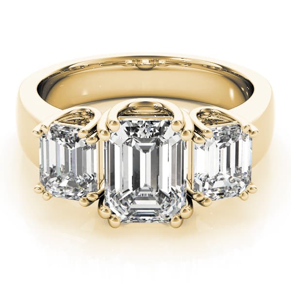 3-Stone Double Prong Emerald Cut Engagement Ring, style 83610, On hand view in yellow gold