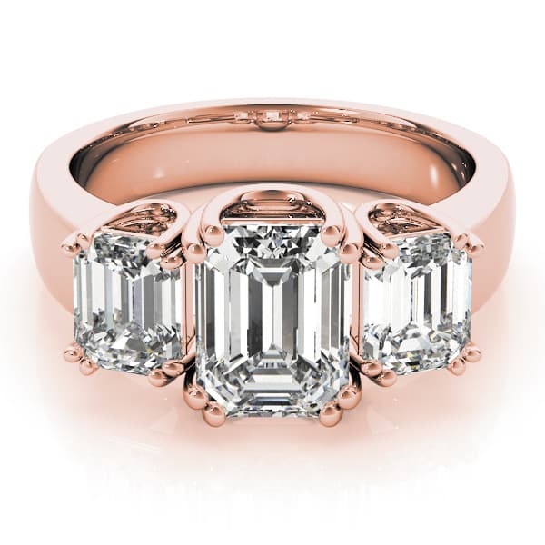 3-Stone Double Prong Emerald Cut Engagement Ring, style 83610, On hand view in rose gold