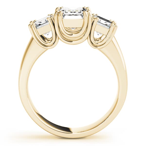 3-Stone Double Prong Emerald Cut Engagement Ring, style 83610, Side view in yellow gold
