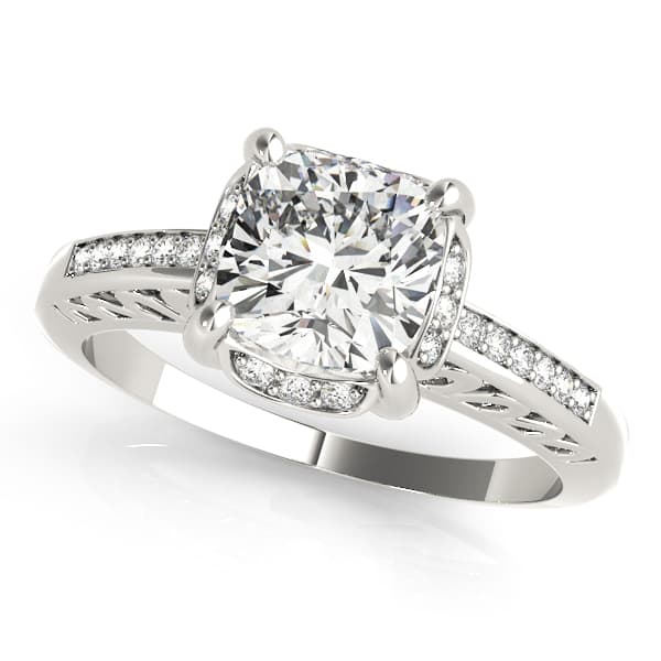 Single Row Cushion Cut Halo Engagement Ring — style 83611 in 10k White Gold