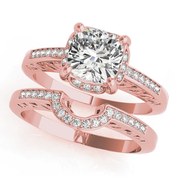 Single Row Cushion Cut Halo Engagement Ring, style 83611, On hand view in rose gold