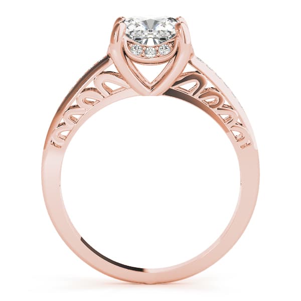 Single Row Cushion Cut Halo Engagement Ring, style 83611, Side view in rose gold