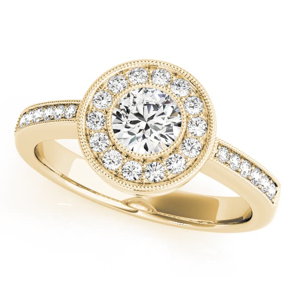 Vintage Style Milgrain Halo Engagement Ring, style 83616, Front view in yellow gold
