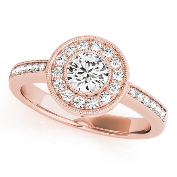 Vintage Style Milgrain Halo Engagement Ring, style 83616, Front view in rose gold