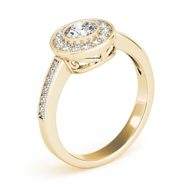 Vintage Style Milgrain Halo Engagement Ring, style 83616, Angle view in yellow gold