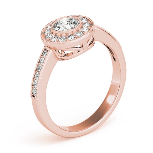 Vintage Style Milgrain Halo Engagement Ring, style 83616, Angle view in rose gold