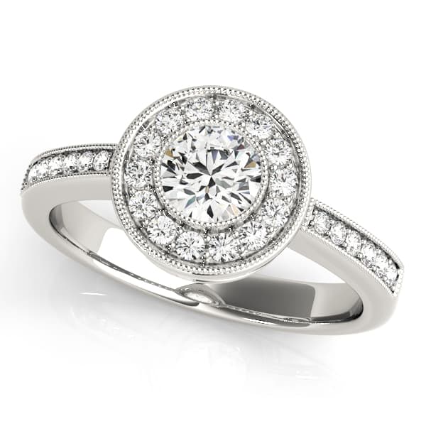 Vintage Style Milgrain Halo Engagement Rings — style 83616 in 10k White Gold