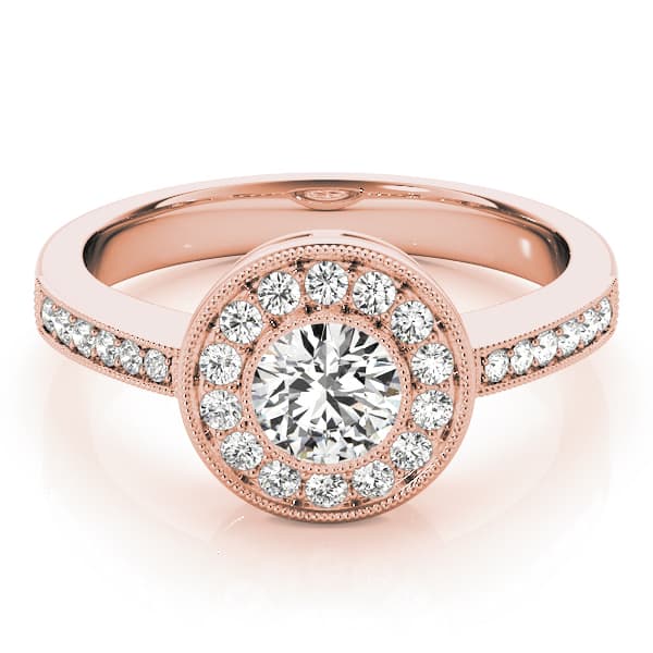 Vintage Style Milgrain Halo Engagement Ring, style 83616, On hand view in rose gold