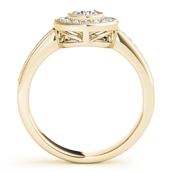Vintage Style Milgrain Halo Engagement Ring, style 83616, Side view in yellow gold