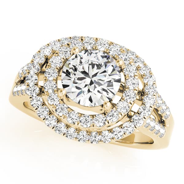 Halo Round Engagement Ring, style 83626, Front view in yellow gold