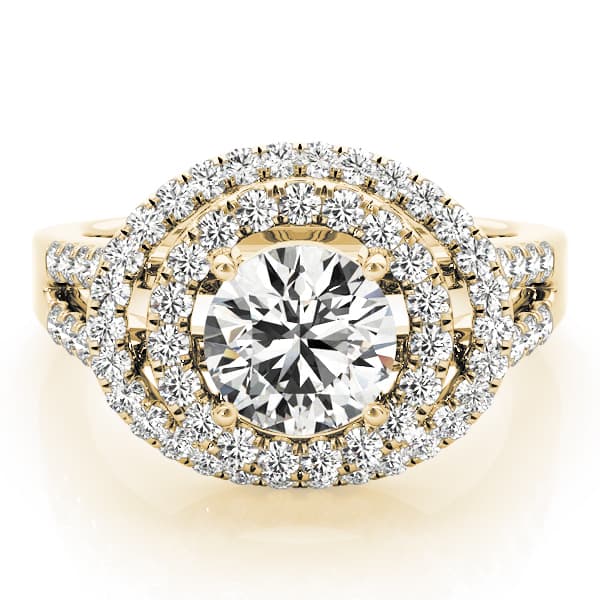 Halo Round Engagement Ring, style 83626, On hand view in yellow gold