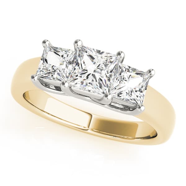 3-Stone Princess Cut Trellis Engagement Ring, style 83628, Front view in yellow gold
