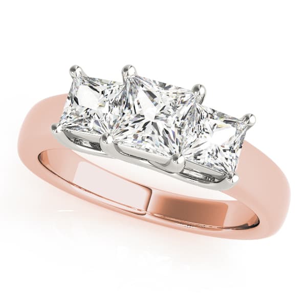 3-Stone Princess Cut Trellis Engagement Ring, style 83628, Front view in rose gold