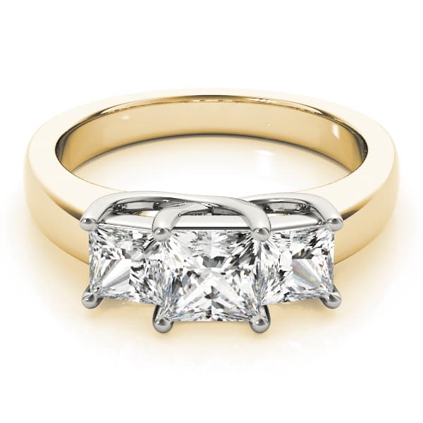 3-Stone Princess Cut Trellis Engagement Ring, style 83628, On hand view in yellow gold