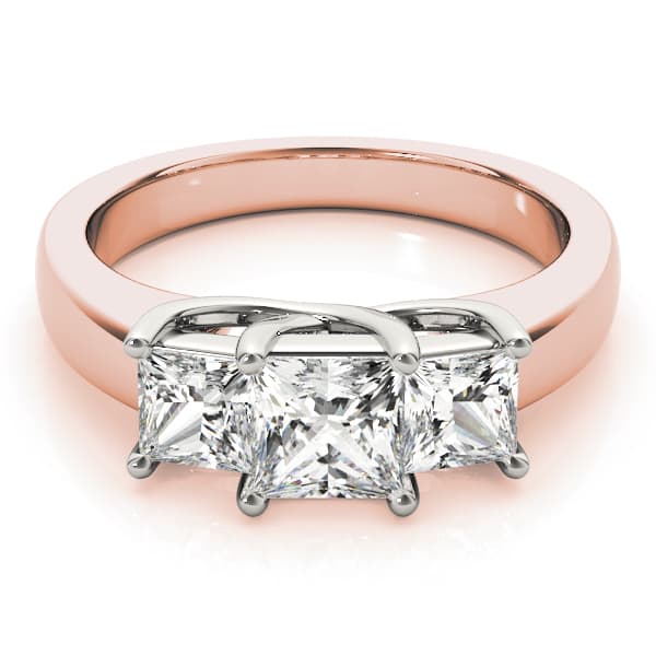 3-Stone Princess Cut Trellis Engagement Ring, style 83628, On hand view in rose gold