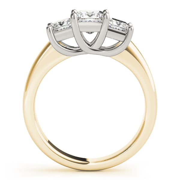 3-Stone Princess Cut Trellis Engagement Ring, style 83628, Side view in yellow gold
