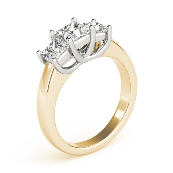 3-Stone Princess Cut Trellis Engagement Ring, style 83628, Top view in yellow gold